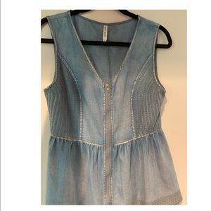 denim short sleeve full zip tank top